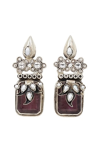 Silver Finish Crystal Handcrafted Dangler Earrings In Sterling Silver