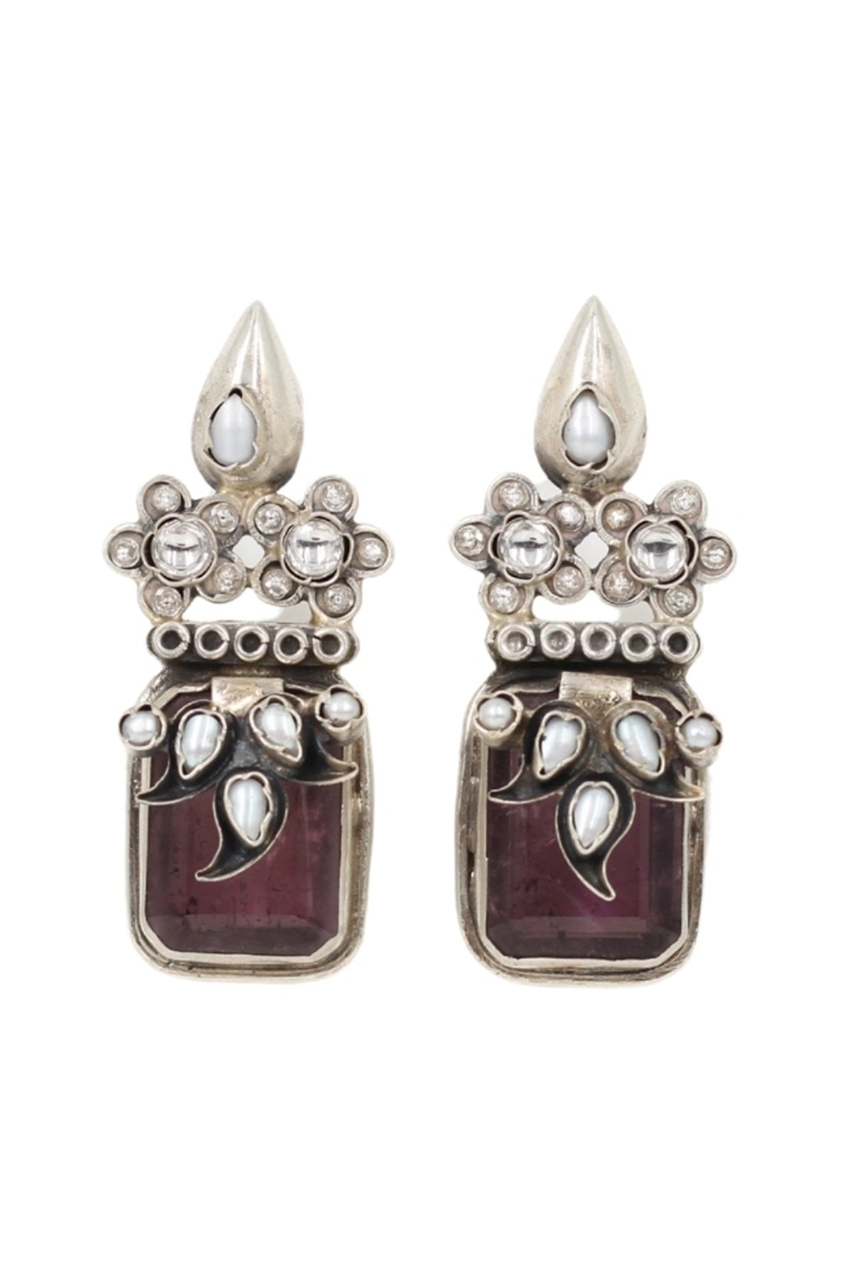 Silver Finish Crystal Handcrafted Dangler Earrings In Sterling Silver