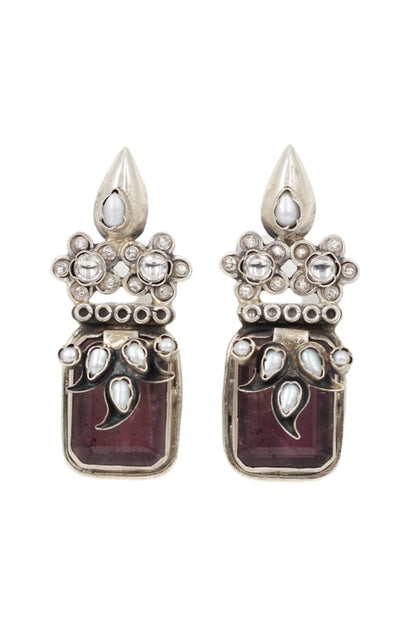 Silver Finish Crystal Handcrafted Dangler Earrings In Sterling Silver