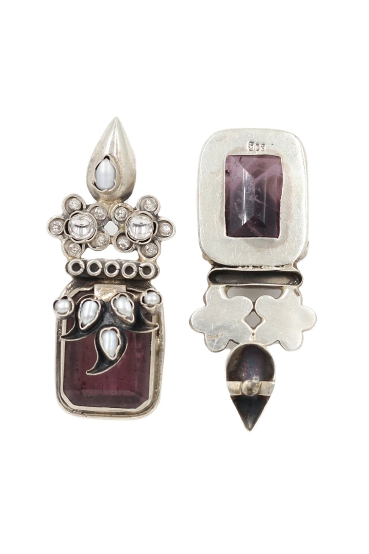 Silver Finish Crystal Handcrafted Dangler Earrings In Sterling Silver