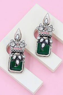 Silver Finish Crystal Handcrafted Dangler Earrings In Sterling Silver