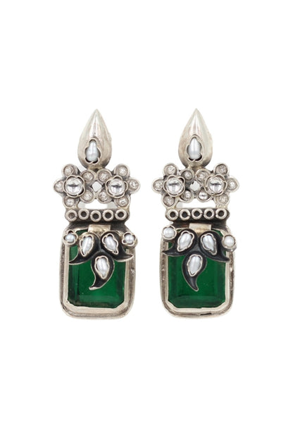 Silver Finish Crystal Handcrafted Dangler Earrings In Sterling Silver