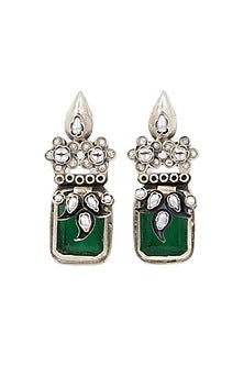 Silver Finish Crystal Handcrafted Dangler Earrings In Sterling Silver