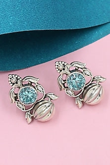 Silver Finish Crystal Handcrafted Stud Earrings In Sterling Silver