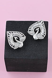 Silver Finish Handcrafted Stud Earrings In Sterling Silver