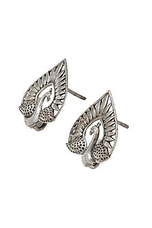 Silver Finish Handcrafted Stud Earrings In Sterling Silver