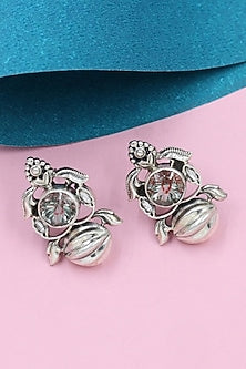 Silver Finish Hydro Stone Handcrafted Stud Earrings In Sterling Silver