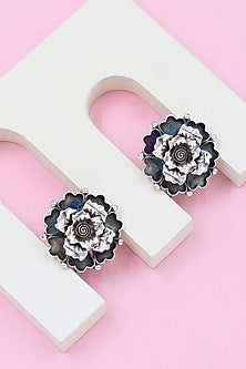 Silver Finish Hydro Stone Handcrafted Stud Earrings In Sterling Silver