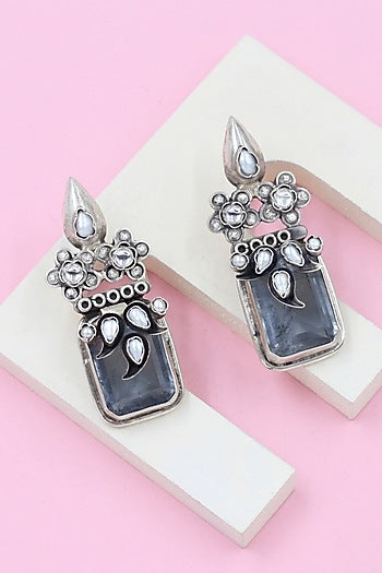 Silver Finish Crystal Handcrafted Dangler Earrings In Sterling Silver