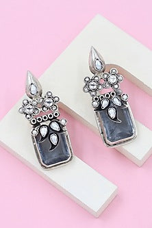 Silver Finish Crystal Handcrafted Dangler Earrings In Sterling Silver