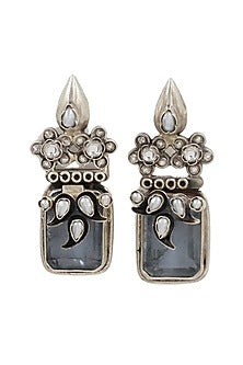 Silver Finish Crystal Handcrafted Dangler Earrings In Sterling Silver