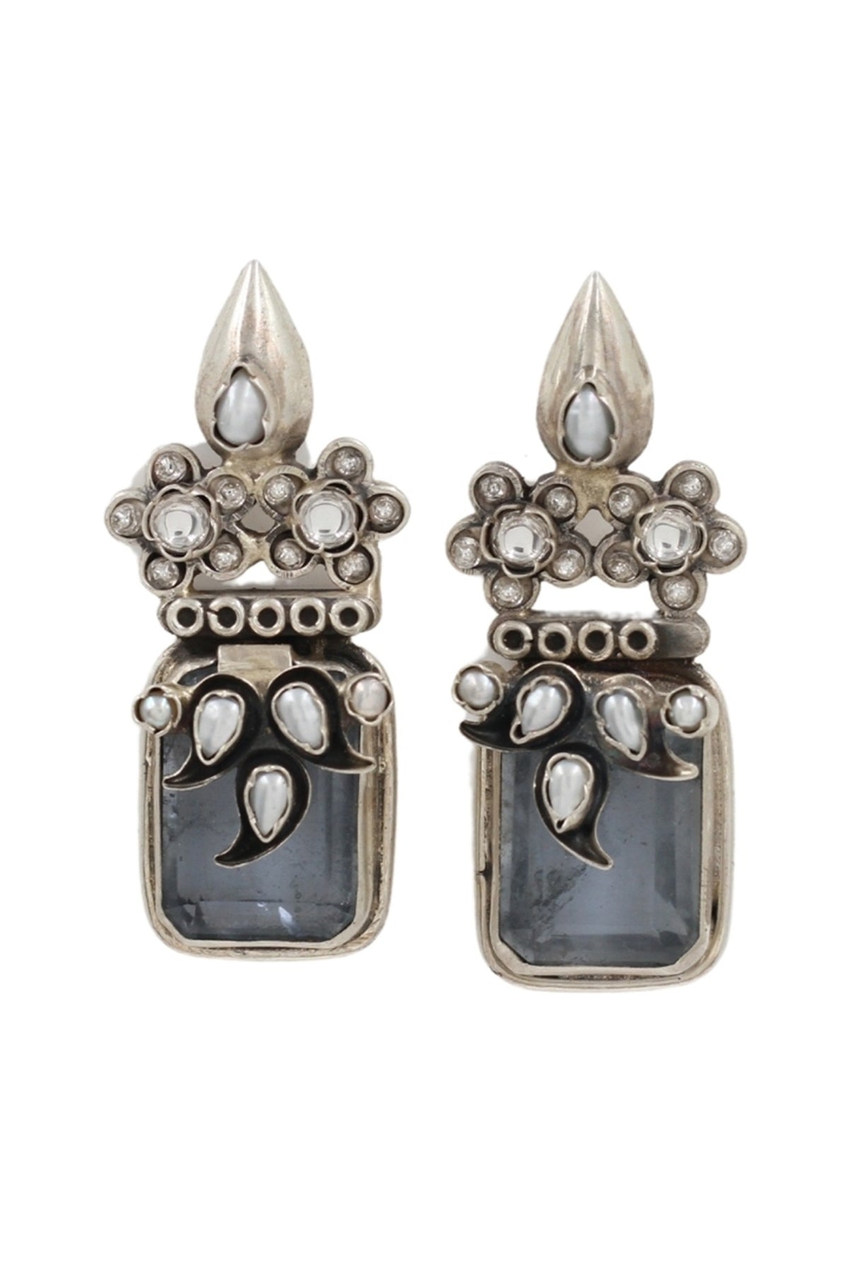 Silver Finish Crystal Handcrafted Dangler Earrings In Sterling Silver
