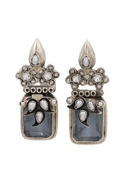 Silver Finish Crystal Handcrafted Dangler Earrings In Sterling Silver