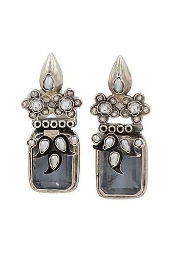 Silver Finish Crystal Handcrafted Dangler Earrings In Sterling Silver