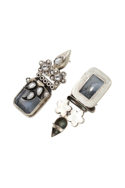 Silver Finish Crystal Handcrafted Dangler Earrings In Sterling Silver
