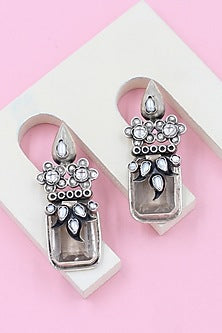 Silver Finish Crystal Handcrafted Dangler Earrings In Sterling Silver