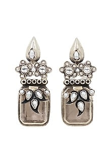 Silver Finish Crystal Handcrafted Dangler Earrings In Sterling Silver