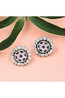 Silver Finish Hydro Stone Handcrafted Stud Earrings In Sterling Silver