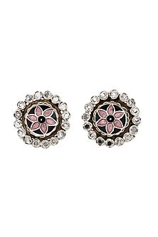 Silver Finish Hydro Stone Handcrafted Stud Earrings In Sterling Silver