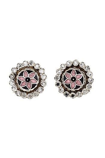 Silver Finish Hydro Stone Handcrafted Stud Earrings In Sterling Silver