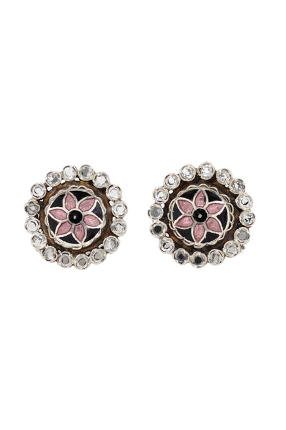 Silver Finish Hydro Stone Handcrafted Stud Earrings In Sterling Silver
