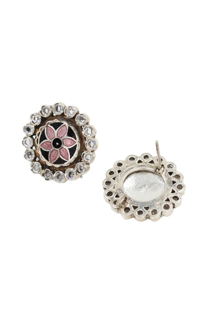 Silver Finish Hydro Stone Handcrafted Stud Earrings In Sterling Silver