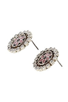 Silver Finish Hydro Stone Handcrafted Stud Earrings In Sterling Silver