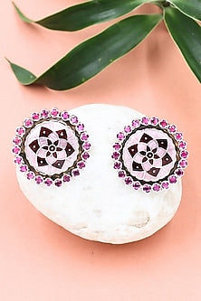 Silver Finish Hydro Stone Handcrafted Stud Earrings In Sterling Silver