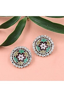 Silver Finish Hydro Stone Handcrafted Stud Earrings In Sterling Silver