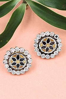 Silver Finish Hydro Stone Handcrafted Stud Earrings In Sterling Silver