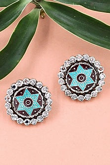 Silver Finish Hydro Stone Handcrafted Stud Earrings In Sterling Silver