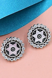 Silver Finish Hydro Stone Handcrafted Stud Earrings In Sterling Silver