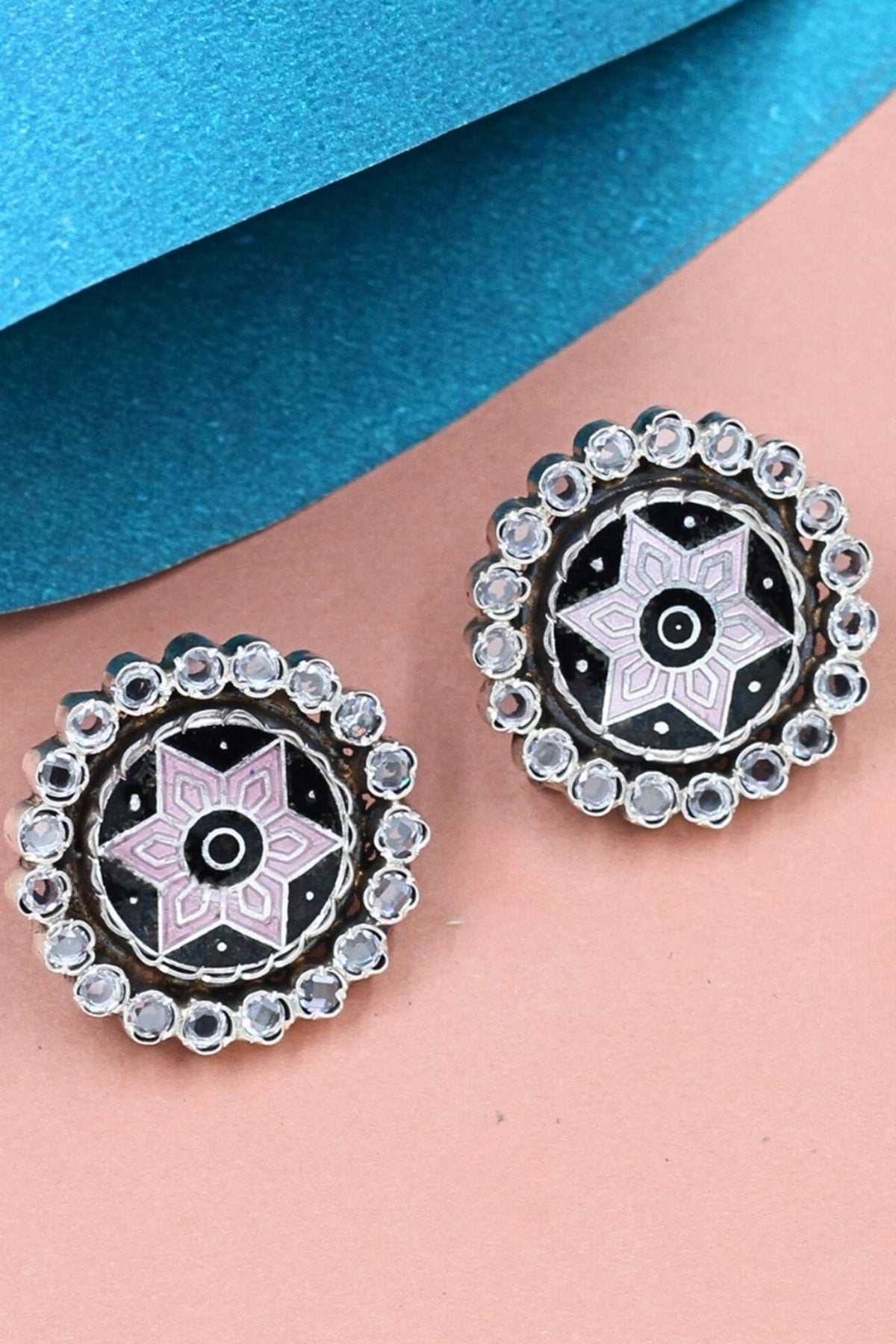 Silver Finish Hydro Stone Handcrafted Stud Earrings In Sterling Silver