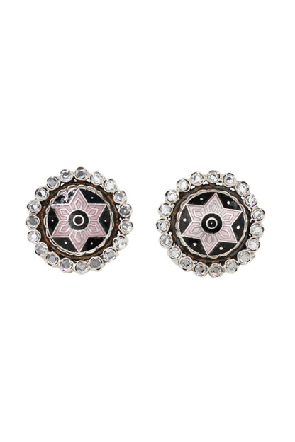 Silver Finish Hydro Stone Handcrafted Stud Earrings In Sterling Silver