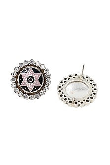Silver Finish Hydro Stone Handcrafted Stud Earrings In Sterling Silver