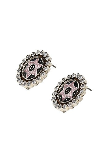 Silver Finish Hydro Stone Handcrafted Stud Earrings In Sterling Silver