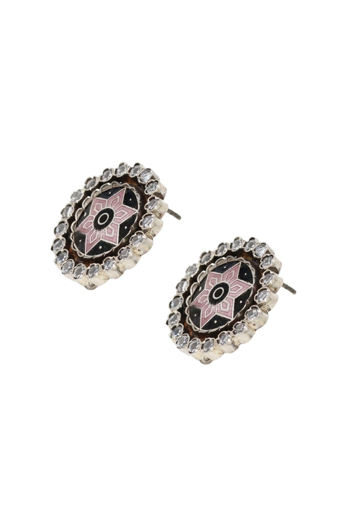 Silver Finish Hydro Stone Handcrafted Stud Earrings In Sterling Silver