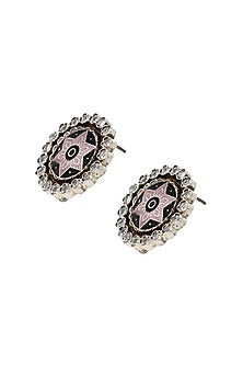 Silver Finish Hydro Stone Handcrafted Stud Earrings In Sterling Silver