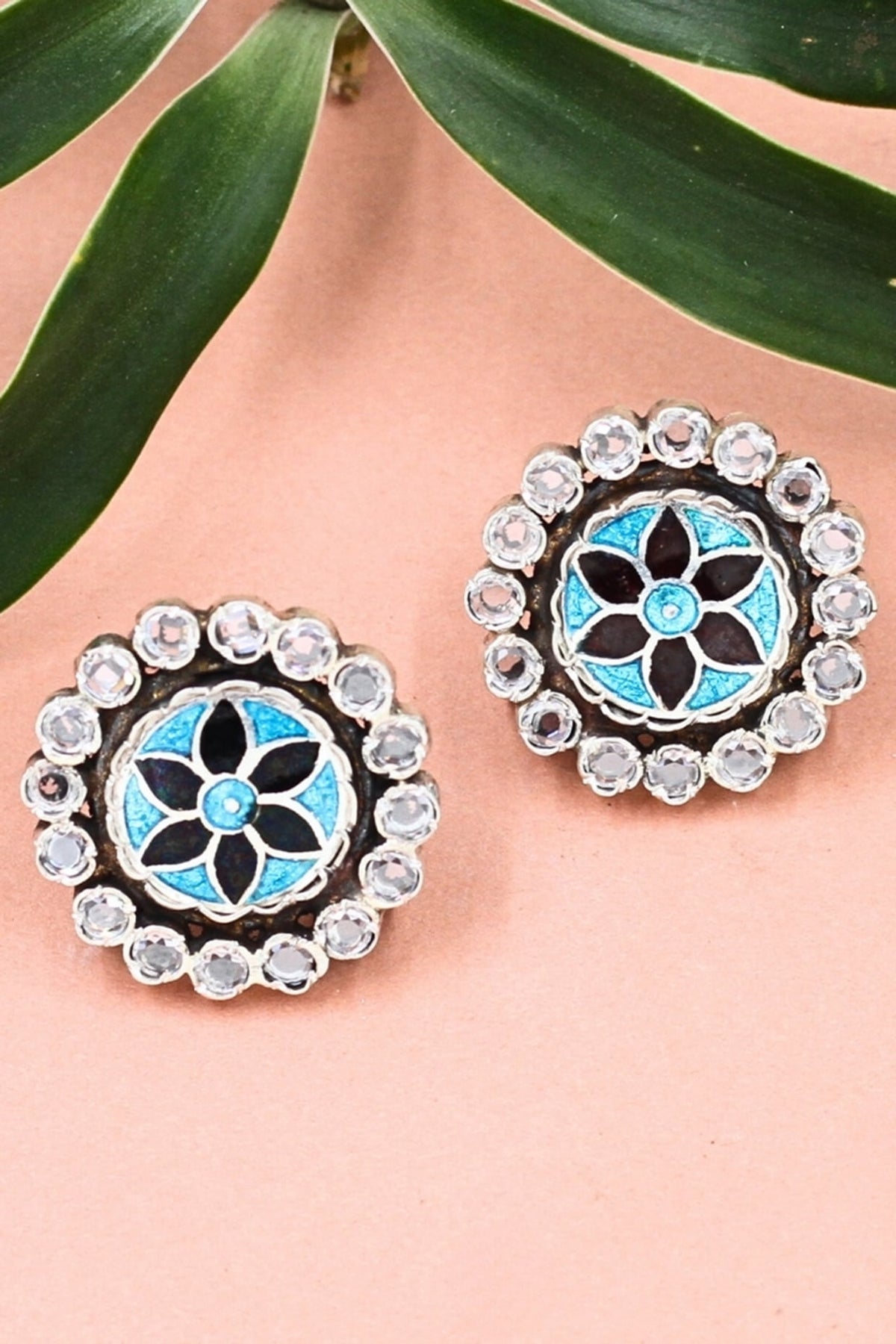 Silver Finish Hydro Stone Handcrafted Stud Earrings In Sterling Silver
