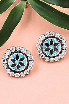 Silver Finish Hydro Stone Handcrafted Stud Earrings In Sterling Silver