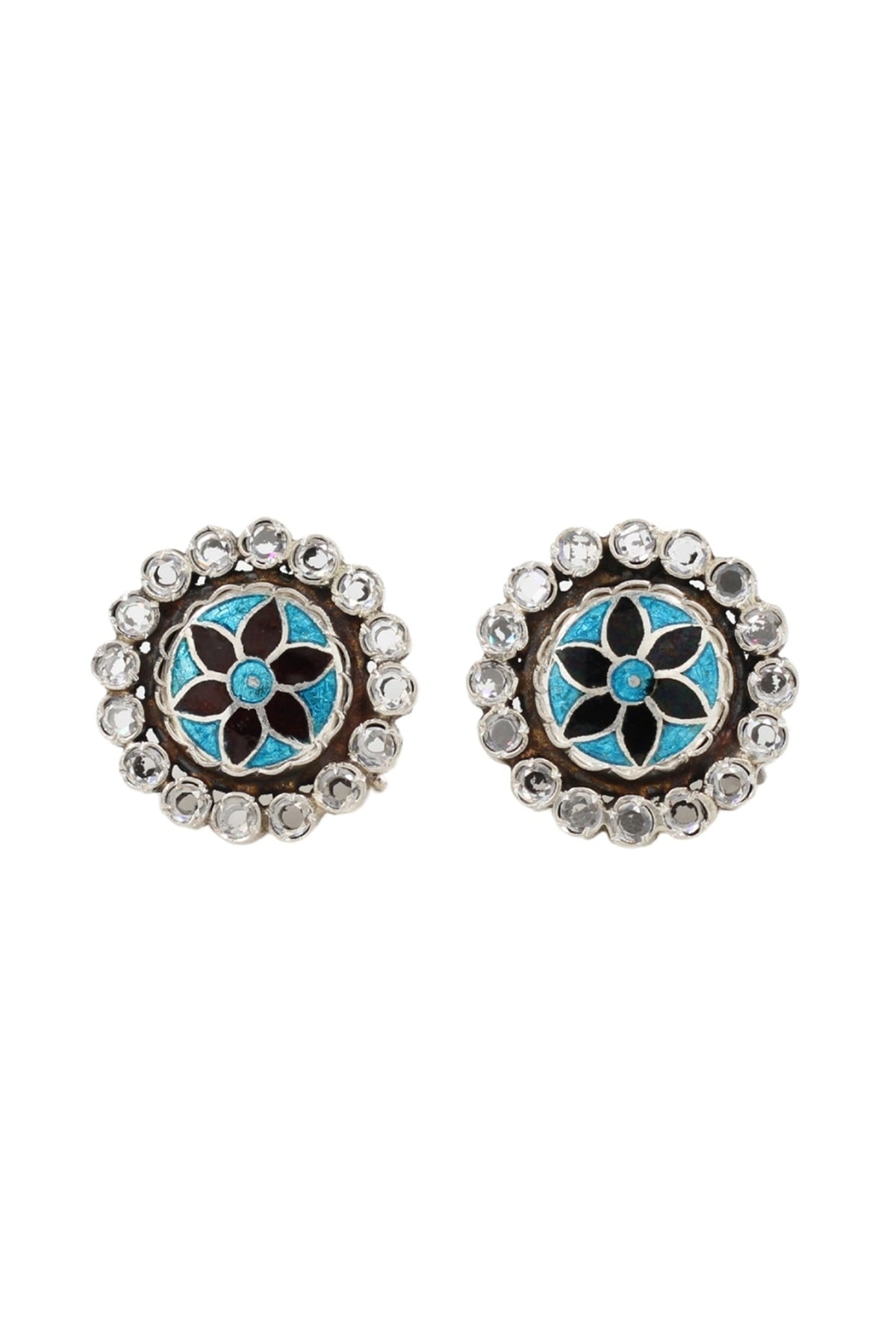 Silver Finish Hydro Stone Handcrafted Stud Earrings In Sterling Silver