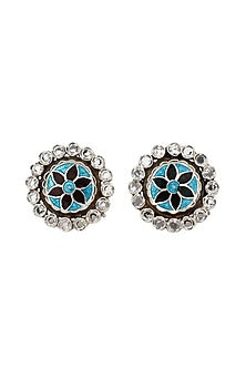 Silver Finish Hydro Stone Handcrafted Stud Earrings In Sterling Silver