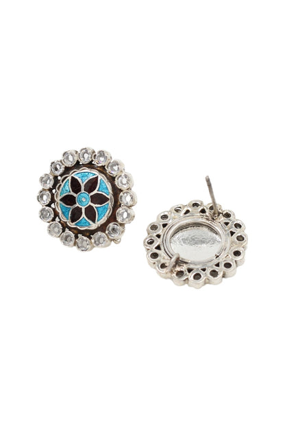 Silver Finish Hydro Stone Handcrafted Stud Earrings In Sterling Silver