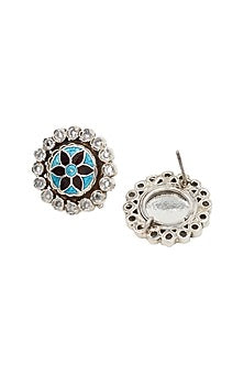 Silver Finish Hydro Stone Handcrafted Stud Earrings In Sterling Silver