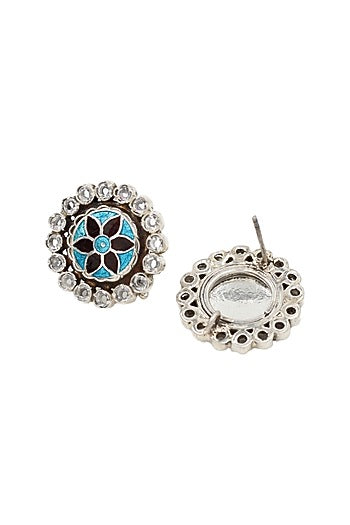 Silver Finish Hydro Stone Handcrafted Stud Earrings In Sterling Silver