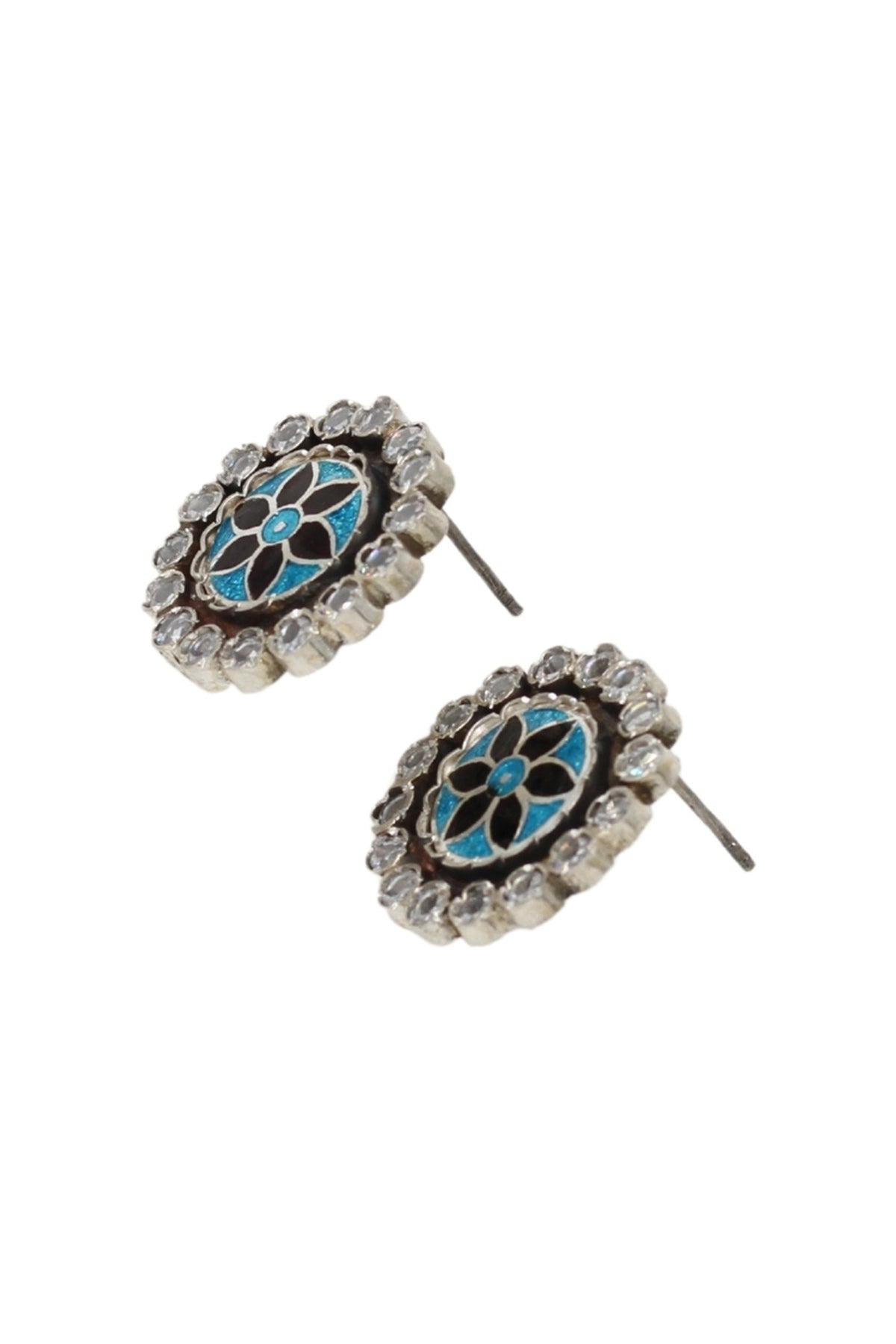 Silver Finish Hydro Stone Handcrafted Stud Earrings In Sterling Silver
