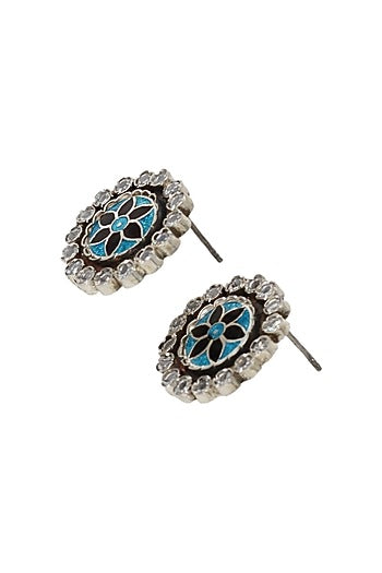 Silver Finish Hydro Stone Handcrafted Stud Earrings In Sterling Silver