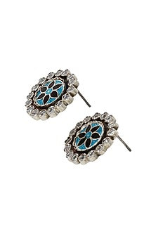 Silver Finish Hydro Stone Handcrafted Stud Earrings In Sterling Silver