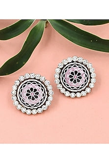 Silver Finish Hydro Stone Handcrafted Stud Earrings In Sterling Silver