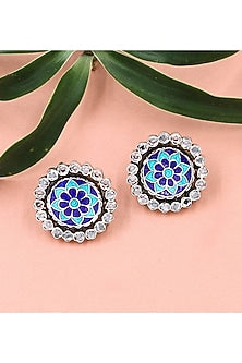 Silver Finish Hydro Stone Handcrafted Stud Earrings In Sterling Silver